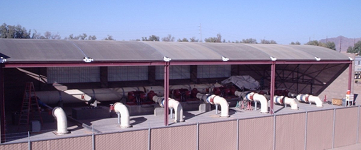 water treatment facility with shades