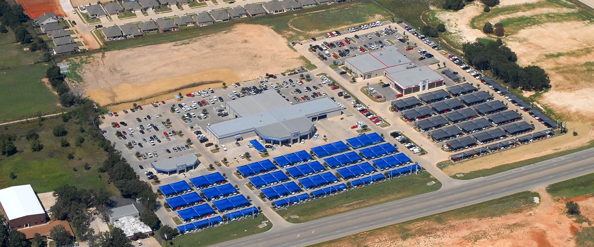 aerial view of auto dealership in texas