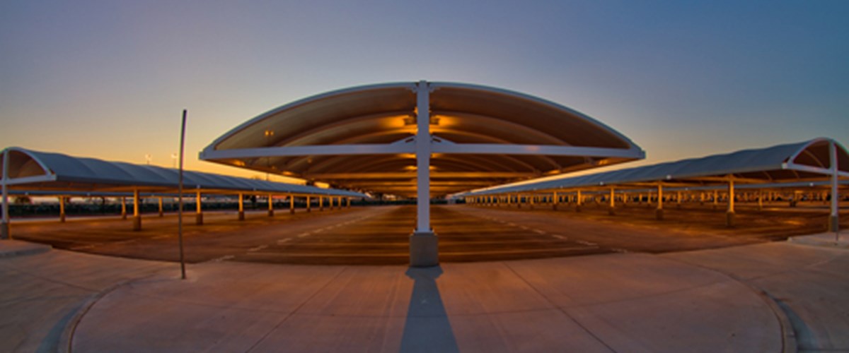 North parking structure during sunset