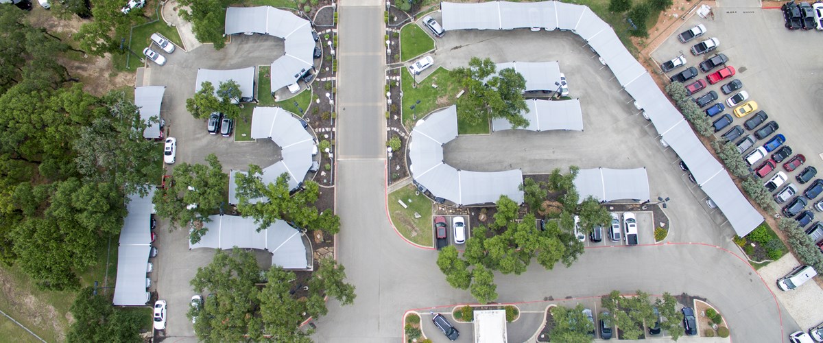 Top down view of Mercedes parking structure