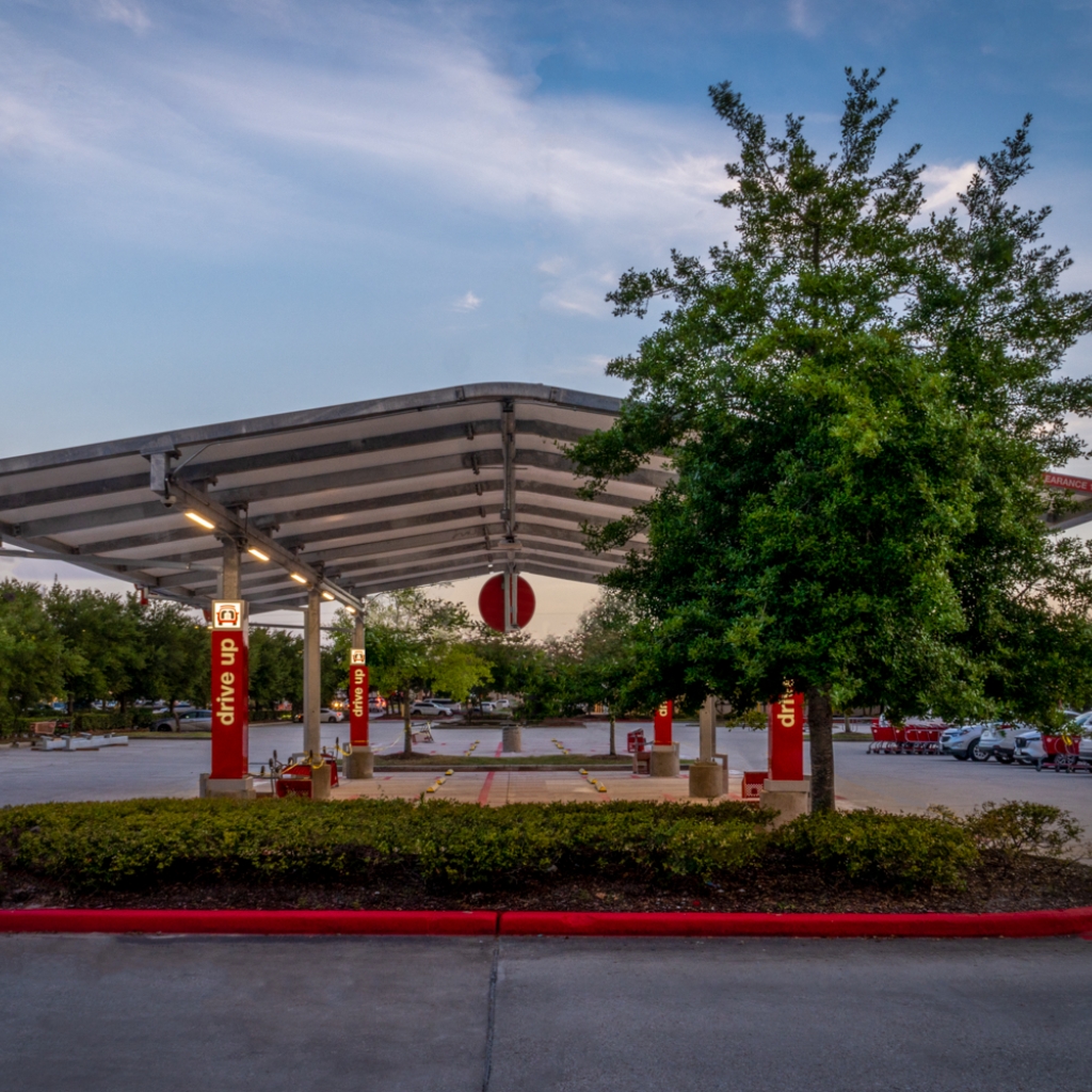 Target drive up purchase pickup, shade and weather covering, back view thumbnail